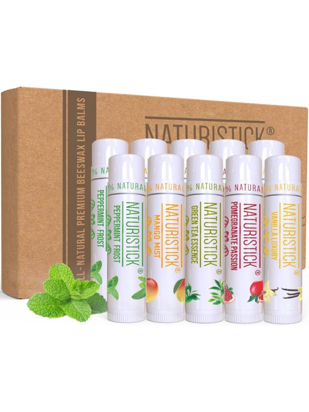 Natural Beeswax Lip Balm 10-Pack | Assorted Flavors | Moisturizing & Hydrating